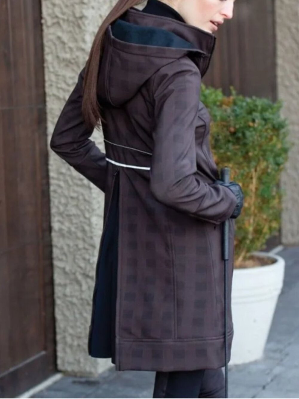 Noel Asmar Equestrian All Weather Rider Jacket Brown Plaid Longline Full Zip XL